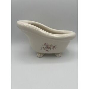 Porcelain Claw Foot Tub Roses Soap 8" Planter Cottagecore Trinket Dish Coquette